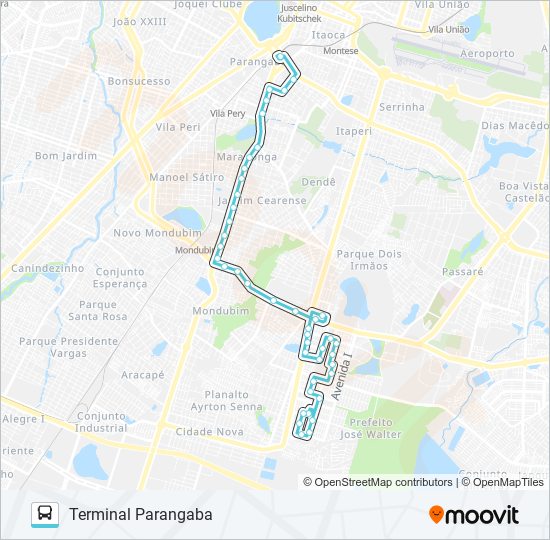Mapa da linha 373 JOSÉ WALTER / PARANGABA de ônibus