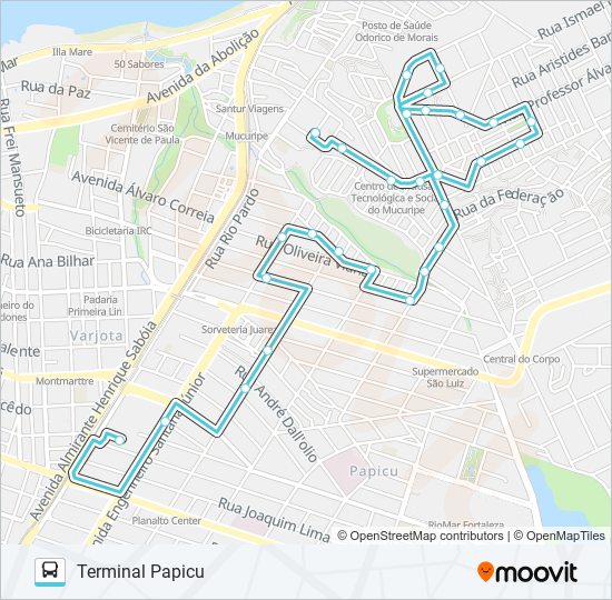 Mapa da linha 804 VICENTE PINZÓN / PAPICU de ônibus