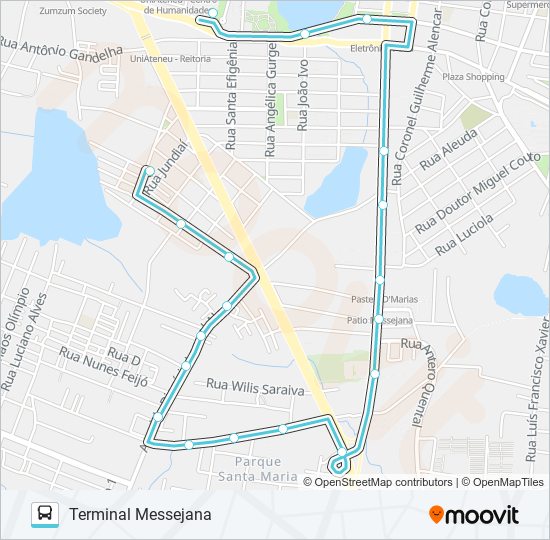 Mapa da linha 668 PARQUE BETÂNIA / MESSEJANA de ônibus