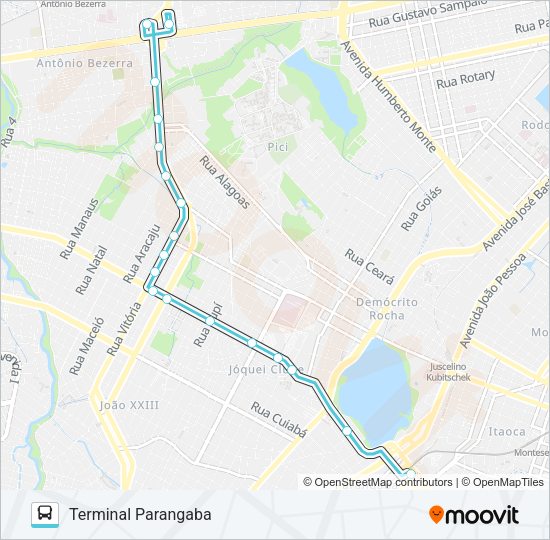Mapa da linha 072 ANTÔNIO BEZERRA / PARANGABA de ônibus