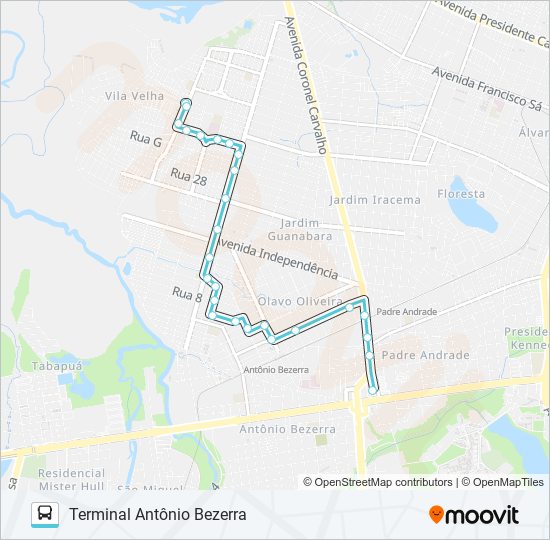 Mapa da linha 211 VILA VELHA / ANTÔNIO BEZERRA de ônibus