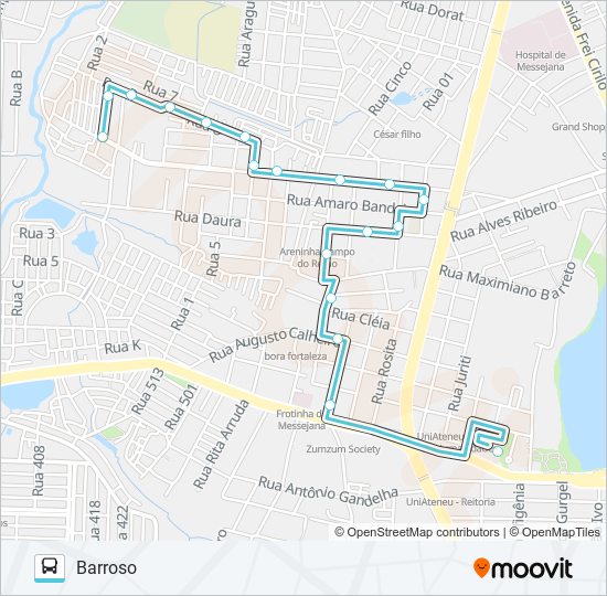 Mapa da linha 643 BARROSO CIRCULAR / MESSEJANA de ônibus