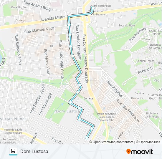 Mapa da linha 205 DOM LUSTOSA / ANTÔNIO BEZERRA de ônibus
