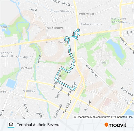 Mapa da linha 205 DOM LUSTOSA / ANTÔNIO BEZERRA de ônibus