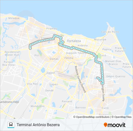 Mapa da linha 1074 ANTÔNIO BEZERRA / UNIFOR / TRE de ônibus