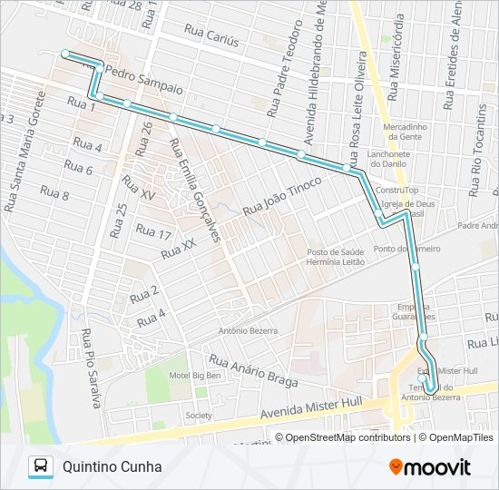 Mapa da linha 210 QUINTINO CUNHA / ANTÔNIO BEZERRA de ônibus