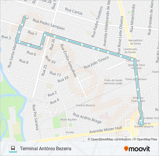 210 QUINTINO CUNHA / ANTÔNIO BEZERRA bus Line Map