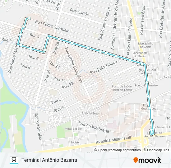 210 QUINTINO CUNHA / ANTÔNIO BEZERRA Bus Line Map