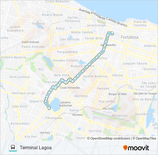 Mapa da linha 308 LAGOA / DEMÓCRITO ROCHA / CENTRO de ônibus