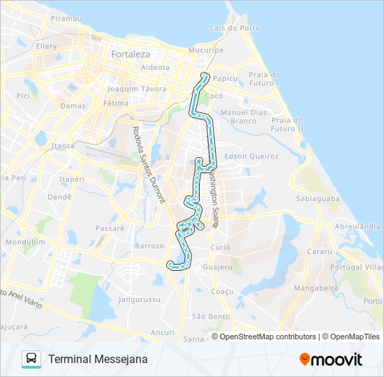 Mapa da linha 004 MESSEJANA / PAPICU / CAMBEBA / TJ de ônibus