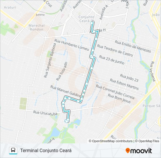 Mapa da linha 368 CONJUNTO CEARÁ / BOM JARDIM / SP2 de ônibus