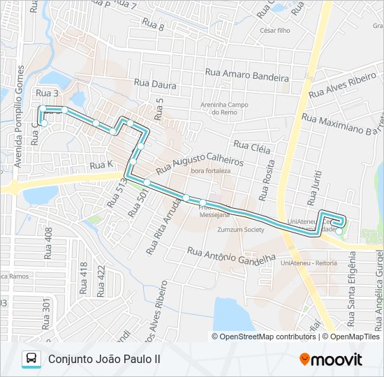 Mapa da linha 645 CONJUNTO JOÃO PAULO II / MESSEJANA de ônibus