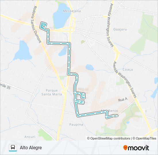 Mapa da linha 632 ALTO ALEGRE / ESCRITORES / MESSEJANA de ônibus