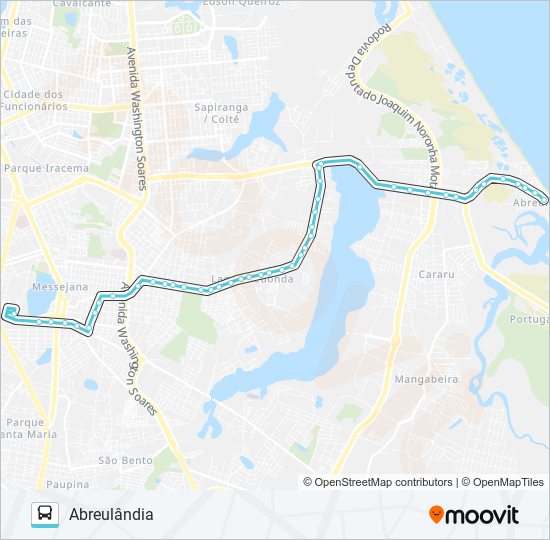 Mapa da linha 617 LAGOA REDONDA / ABREULÂNDIA / DIREITA de ônibus