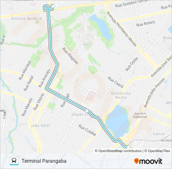 Mapa da linha 091 EXPRESSO / ANTÔNIO BEZERRA / PARANGABA de ônibus