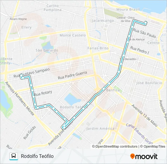 302 RODOLFO TEÓFILO / JOSÉ BASTOS / CENTRO Bus Line Map