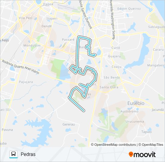 Mapa da linha 620 CORUJÃO / MESSEJANA / BARROSO / PEDRAS de ônibus