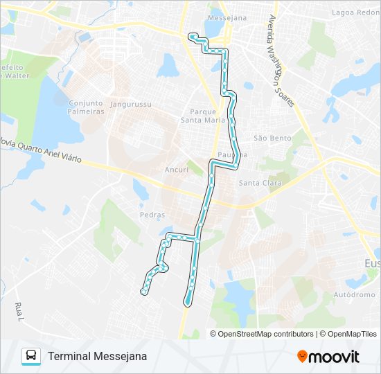 Mapa da linha 620 CORUJÃO / MESSEJANA / BARROSO / PEDRAS de ônibus