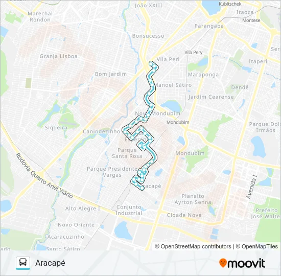 380 ARACAPÉ / CONJUNTO ESPERANÇA / SIQUEIRA Bus Line Map