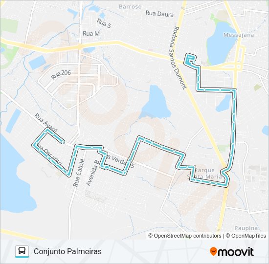 Mapa da linha 636 CONJUNTO PALMEIRAS / PARQUE SANTA MARIA de ônibus