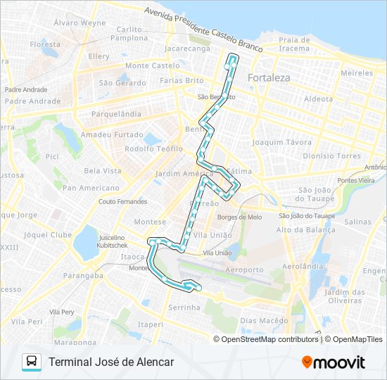 Mapa da linha 404 AEROPORTO / BENFICA / RODOVIÁRIA / CENTRO de ônibus