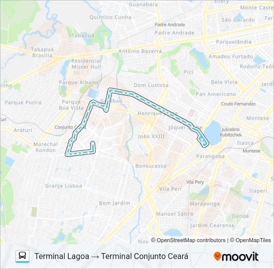 Mapa da linha 036 CORUJÃO / CONJUNTO CEARÁ / PAPICU / MONTESE de ônibus