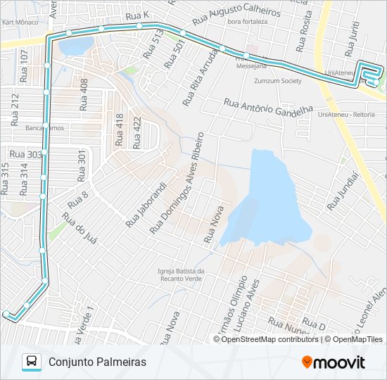 Mapa da linha 629 CONJUNTO PALMEIRAS / PERIMETRAL / MESSEJANA de ônibus