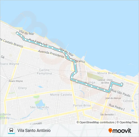 102 VILA SANTO ANTÔNIO / NOSSA SENHORA GRAÇAS / CENTRO Bus Line Map