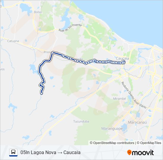 Mapa da linha 005 PRIMAVERA (MUNICIPAL) de ônibus