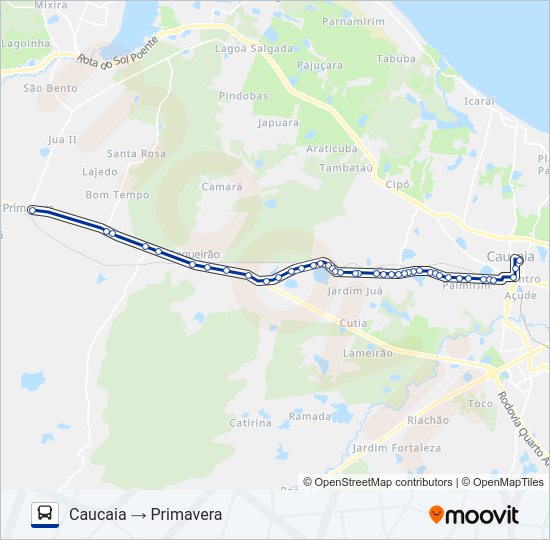 Mapa da linha 005 PRIMAVERA (MUNICIPAL) de ônibus