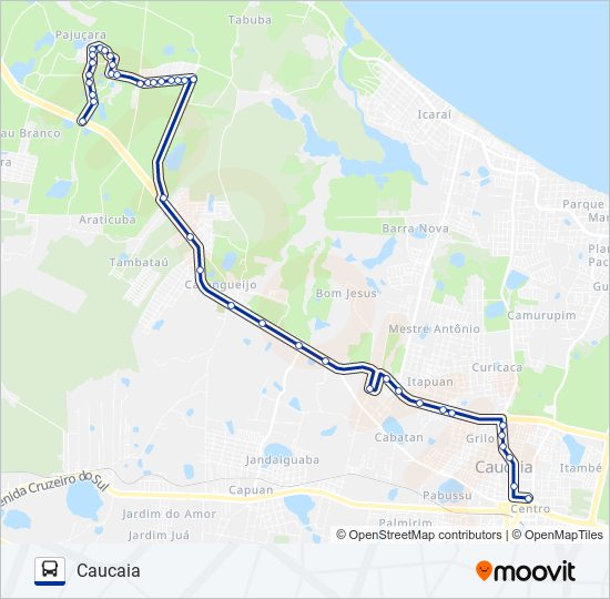 Mapa da linha 033 GARROTE / TABUBA (MUNICIPAL) de ônibus