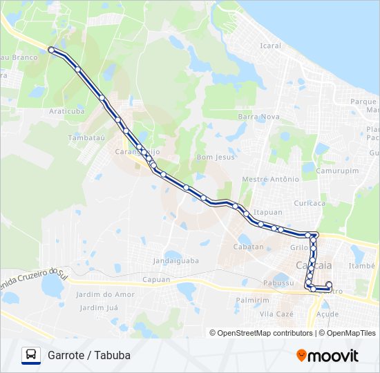 Mapa da linha 033 GARROTE / TABUBA (MUNICIPAL) de ônibus