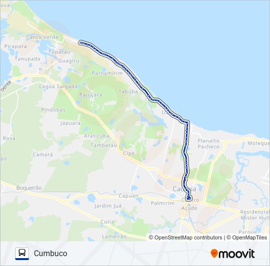 Mapa de 001 CUMBUCO / VIA ICARAÍ (MUNICIPAL) de autobús