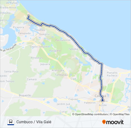 Mapa de 001 CUMBUCO / VIA ICARAÍ (MUNICIPAL) de autobús