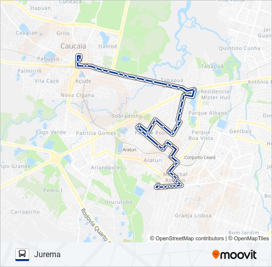 Mapa da linha 006 JUREMA / PARQUE POTIRA (MUNICIPAL) de ônibus