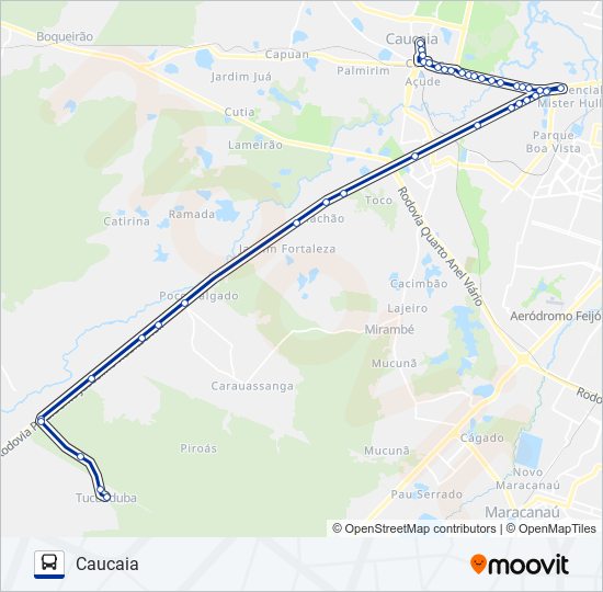 Mapa da linha 038 TUCUNDUBA / CARAUÇANGA (MUNICIPAL) de ônibus