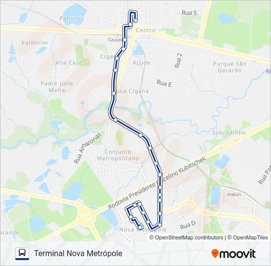 010 METRÓPOLE / VIA INTEGRAÇÃO (MUNICIPAL) Bus Line Map