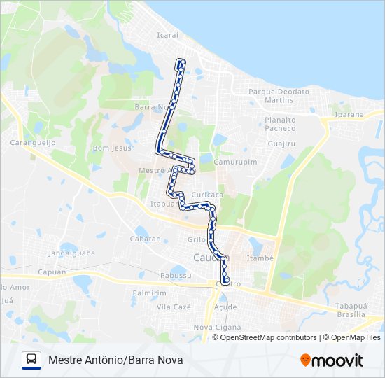 Mapa da linha 011 MESTRE ANTÔNIO / BARRA NOVA (MUNICIPAL) de ônibus