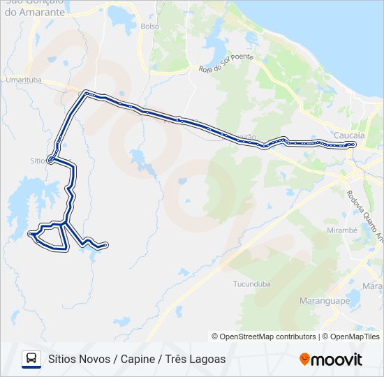 Mapa da linha 036 SÍTIOS NOVOS / CAPINE / TRÊS LAGOAS (MUNICIPAL) de ônibus