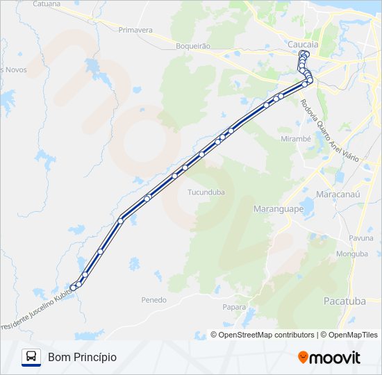 Mapa da linha 039 BOM PRINCÍPIO / TUCUNDUBA / CARAUÇANGA (MUNICIPAL) de ônibus