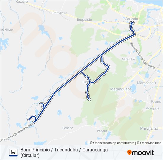 Mapa da linha 039 BOM PRINCÍPIO / TUCUNDUBA / CARAUÇANGA (MUNICIPAL) de ônibus