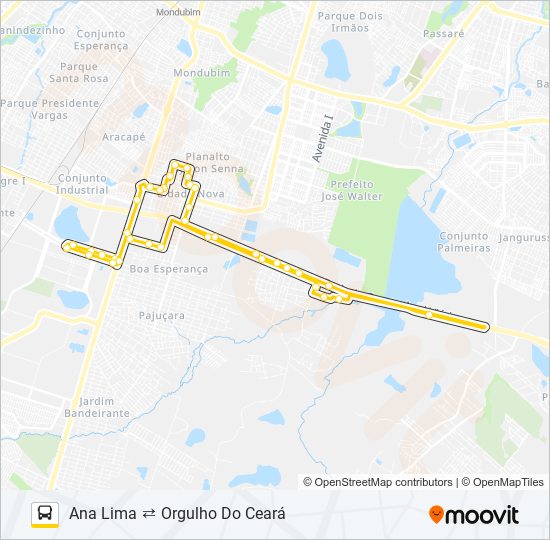 Mapa da linha 001 PARQUE INDUSTRIAL de ônibus