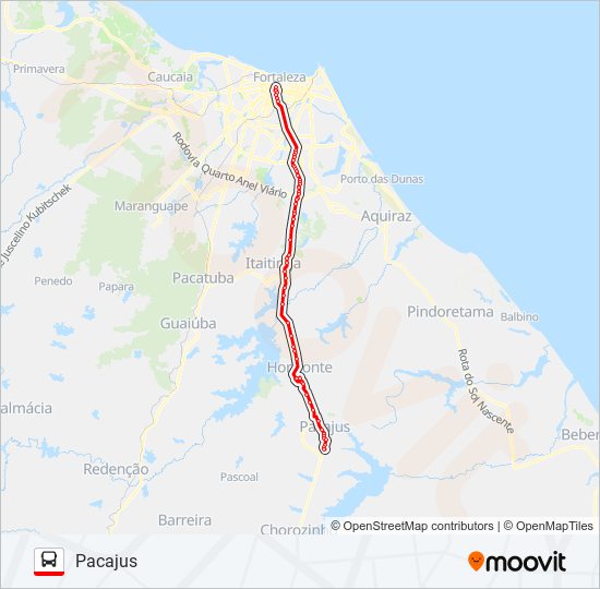 Mapa da linha 404401 PACAJUS / FORTALEZA de ônibus