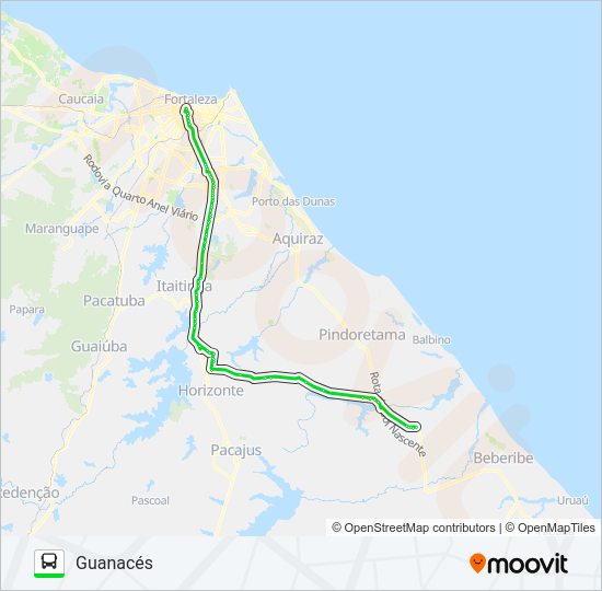Mapa da linha 089 FORTALEZA / GUANACÉS VIA COLUNA de ônibus