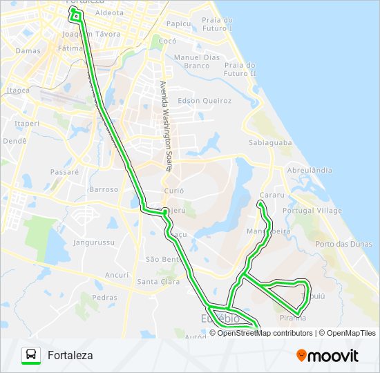 Mapa da linha 207 FORTALEZA / TUPUIÚ / MANGABEIRA de ônibus