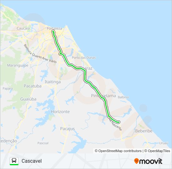 Mapa da linha 222 FORTALEZA / CASCAVEL VIA PINDORETAMA de ônibus