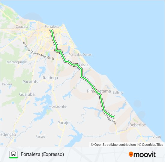 Mapa da linha 222 FORTALEZA / CASCAVEL VIA PINDORETAMA de ônibus