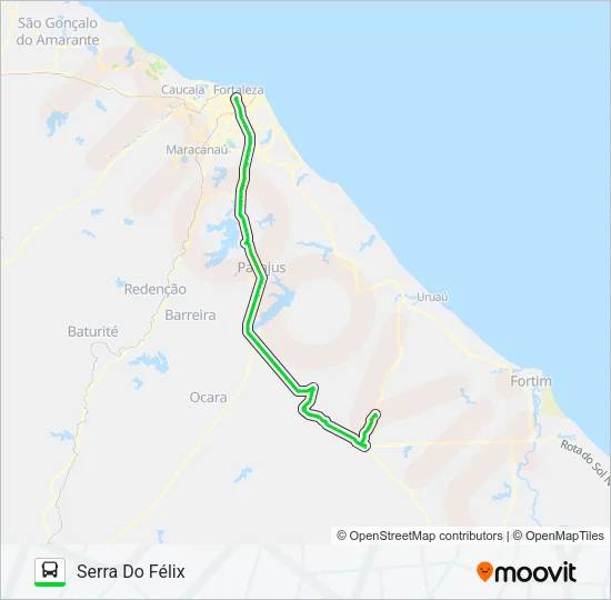 10119 FORTALEZA / SERRA DO FÉLIX / VIA PITOMBEIRAS Bus Line Map