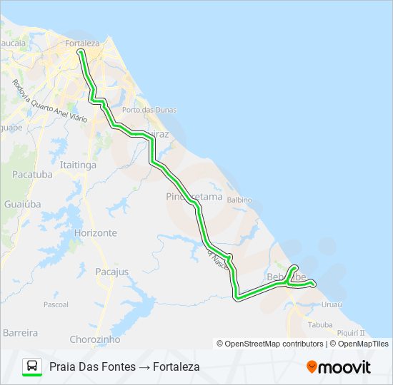 Mapa de 10106 FORTALEZA / MORRO BRANCO / VIA PRAIA DAS FONTES de autobús