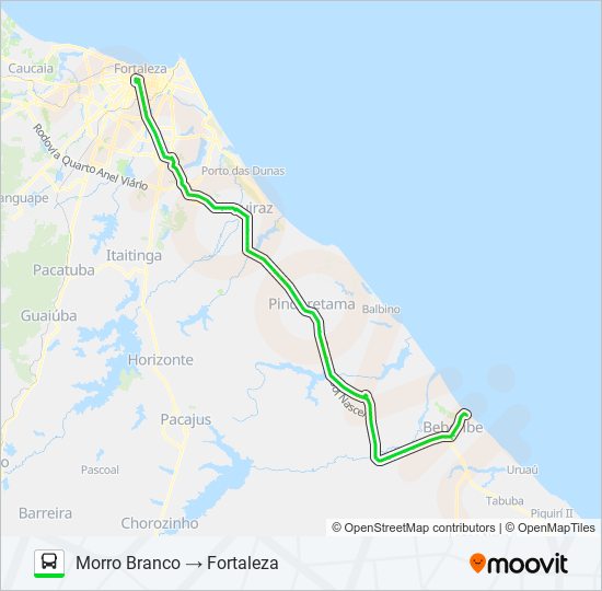Mapa de 10106 FORTALEZA / MORRO BRANCO / VIA PRAIA DAS FONTES de autobús